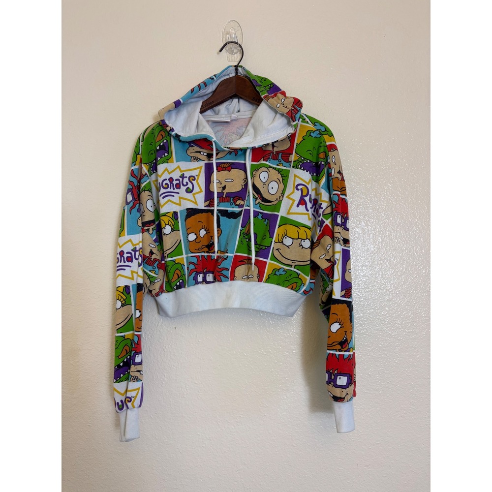 Nickelodeon Rugrats Cropped Hoodie All Over Print Sweatshirt Multi Color Small